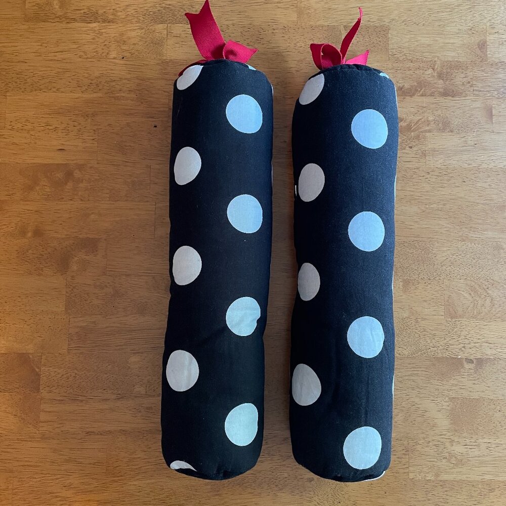One set black white polka dot boot shapers with red bow